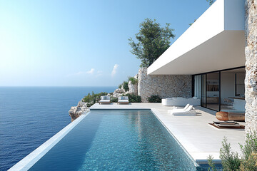 Fototapeta premium Modern Cliffside Villa Infinity Pool Ocean View