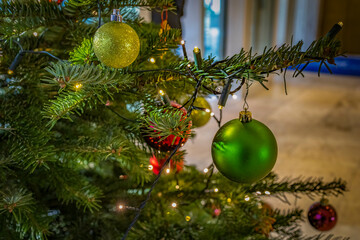 christmas tree with balls and decorations