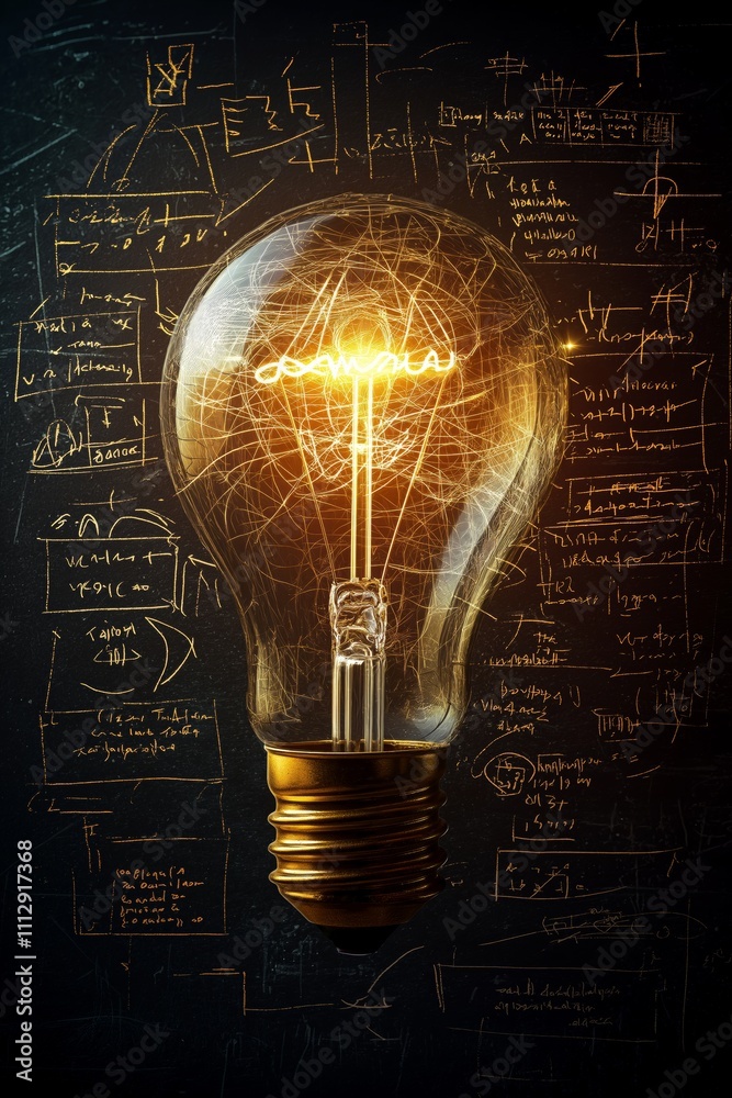 Aufkleber glowing lightbulb with creative wireframe design, symbolizing ideas, innovation, and technological b
