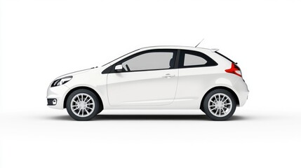 Obraz premium Sleek Silver Hatchback on a Pristine White Background: Stylish Side View of a Compact Automobile