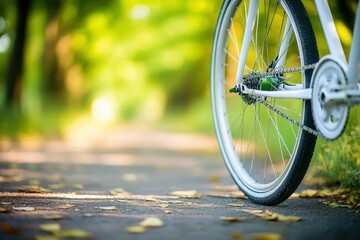 Bicycle wheel protector close-up in a spring forest
