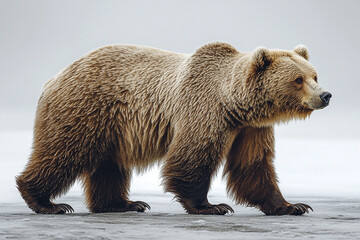 Fototapeta premium Majestic Brown Bear Walking Across Snowy Ground