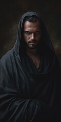 Mysterious Figure in a Black Robe: Portrait Capturing the Essence of Darkness and Sacredness on a Halloween Night