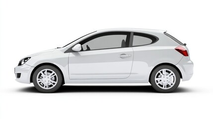 Fototapeta premium Stylish Silver Compact Car Isolated on White Background - Side Studio Shot of Modern Hatchback Vehicle