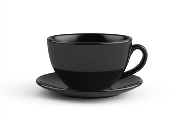 Three-Dimensional Black Cup on a Clean White Surface for Beverage Branding and Breakfast Presentation