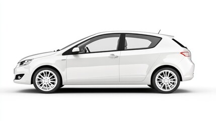 Sleek Silver Compact Car Isolated on Pure White Background - Stylish Hatchback in Side Studio Shot