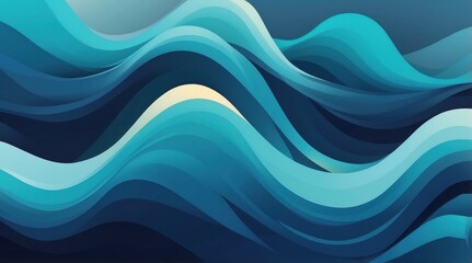 Obraz premium Abstract flowing layered waves design in shades of blue and teal. A minimalist, modern composition featuring smooth gradients and a sense of motion, ideal for backgrounds, presentations, or graphic de