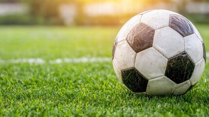 Fototapeta premium A Close-Up View of a Soccer Ball on a Lush Green Field