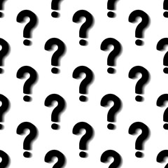 Small black question marks isolated on white background. Seamless pattern. Vector simple flat graphic illustration. Texture.