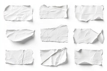 Collection of Torn White Adhesive Labels and Banners on a Clean Background for Creative Design