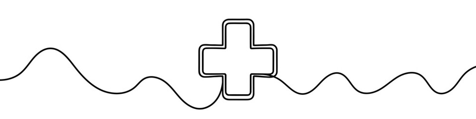 14803One continuous line illustration of a medical cross, isolated on white background. Line art of medical cross