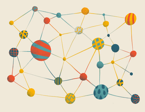 Colorful interconnected spheres illustrating network relationships