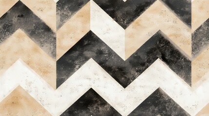 Abstract Geometric Beige Black White Chevron Pattern Marble Texture Design