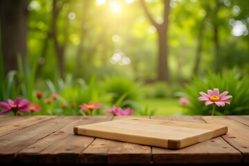 Tranquil Outdoor Cooking Scene with Wooden Cutting Board