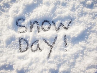 Naklejka premium Freshly Written 'Snow Day!' Text in Pristine Snow Cover with Ample Copy Space
