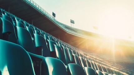 Fototapeta premium Empty stadium seats, a silent testament to the absence of fans, symbolizing the void left by the lack of human connection and shared experiences in the face of challenges.