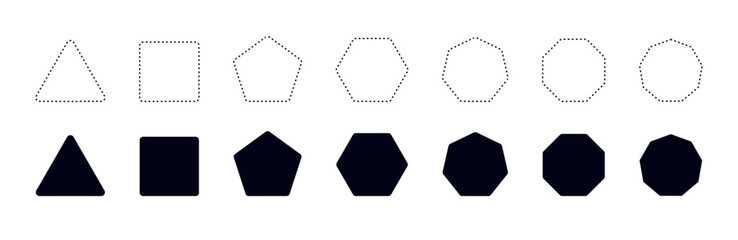 Fototapeta premium Smooth hexagon shape with geometric edges set. Regular polygon icon. Flat vector illustration isolated on white background.