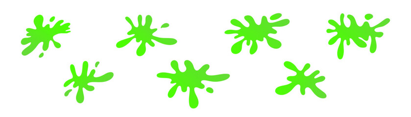 Dripping green goo with splashes and blot effects. Mucus texture blobs. Flat vector illustration isolated on white background.