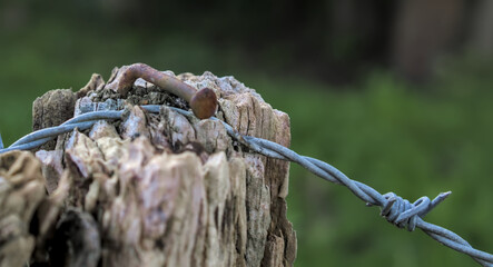 poles with barbed wire