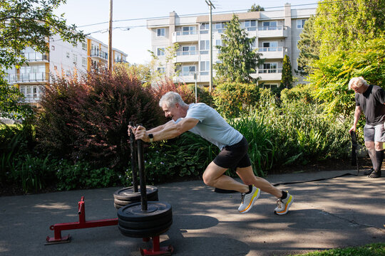 Active Seniors Exercising Outdoors in a Vibrant Park Setting