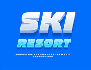 Vector sportive logo Ice Skating. 3D modern Font. White creative Alphabet Letters and Numbers set