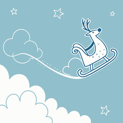 Cloudbound Santa A Minimalist Journey in the Sky Illustrator Artwork