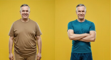 Transformation journey of a mature caucasian male from casual to fitness lifestyle