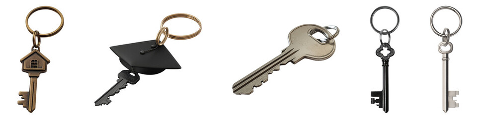 Home key with keychain isolated on transparent background, Set of