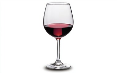 Glass of Red Wine A crystal-clear wine glass filled with rich red wine, with light reflections highlighting its vibrant hue, centered on a white background.