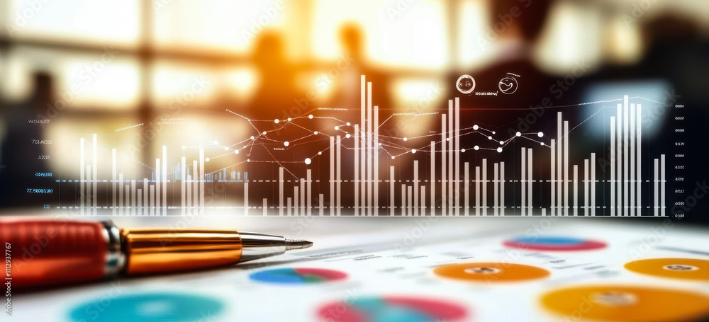 Poster dynamic business office with data analytics and graphical visualization concepts