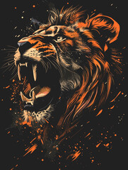 Lion head with color spots on black background. Vector illustration