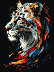 Lion head vector illustration isolated on dark background. Lion head vector illustration for t-shirt and other uses
