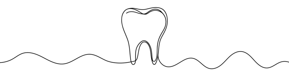 Continuous line drawing representing a tooth for dental care concept. Vector illustration.