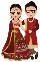 Bride and groom cute couple indian dress cartoon character