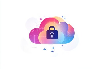 Cloud security concept with colorful cloud and padlock symbol against a bright background