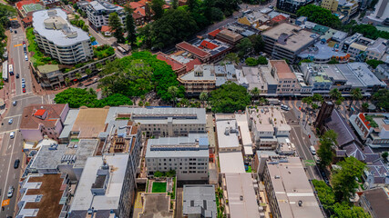 Fototapeta premium Aerial View of Manly Beach and Sydney harbour with manly houses on a warm summer day blue skies Sydney NSW Australia
