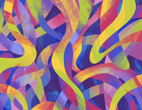 Colorful abstract waves intertwining in vibrant patterns on canvas