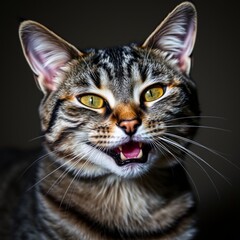 Obraz premium close-up of a tabby cat meowing at this moment