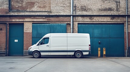White Delivery Van Parked Outside Industrial Building