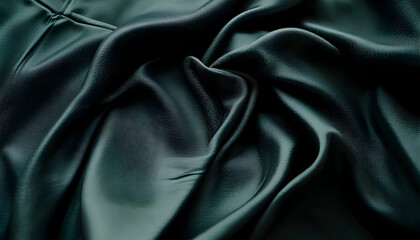Obraz premium Luxurious dark green silk fabric with elegant folds and drapes, showcasing texture and subtle sheen. Ideal for fashion, design, or textile-related projects.