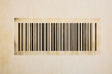 Unique textured barcode displayed on a wooden surface showcasing minimalist design elements