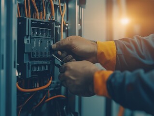 Electricity or electrical maintenance service, Electrician hand holding measuring meter