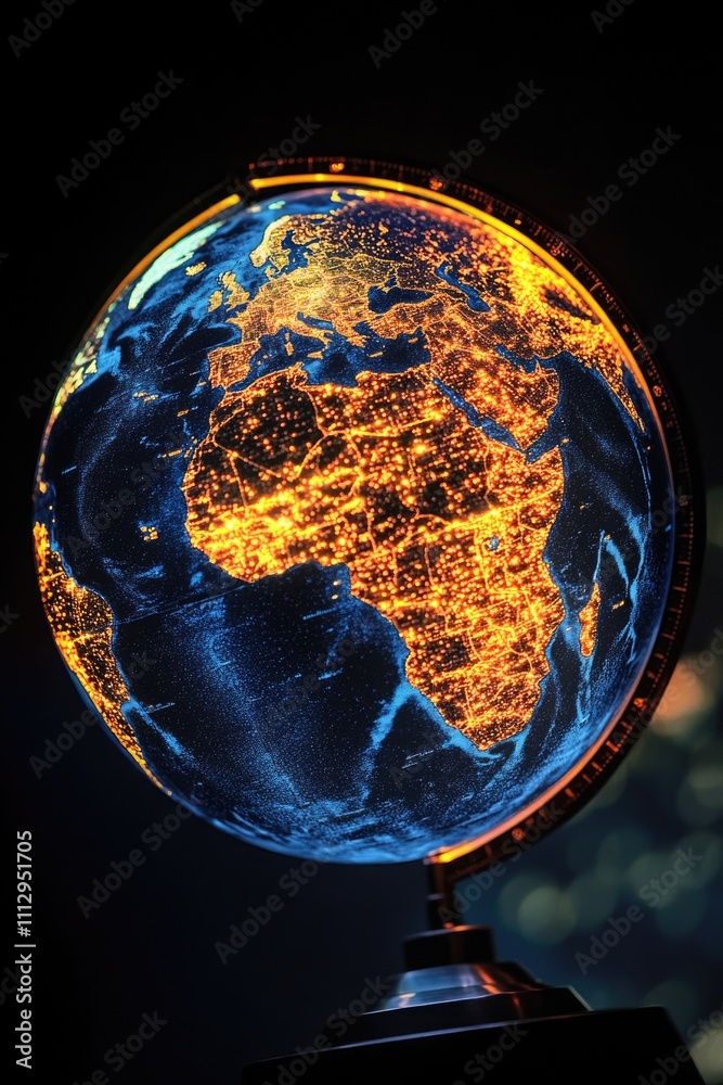 Poster A glowing orb placed on a stand in a darkened space, perfect for use as an ambient light or decorative accent