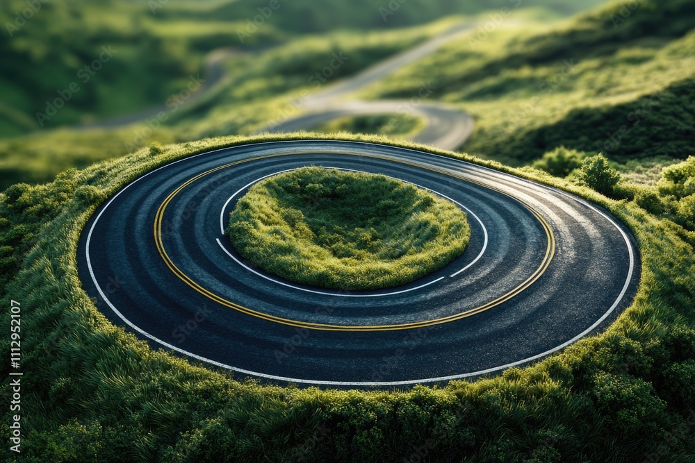 Poster a curved section on a winding road, suitable for travel or navigation images