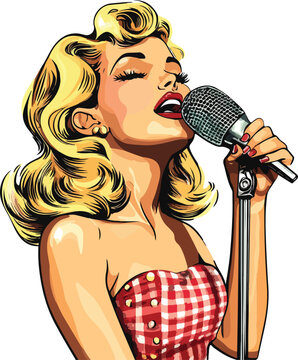 recommend clip art: Singing Girl Holding a Microphone Vector Illustration