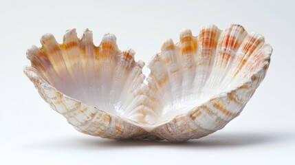 A high-angle shot of a single shell on a white background, great for still life and nature photography