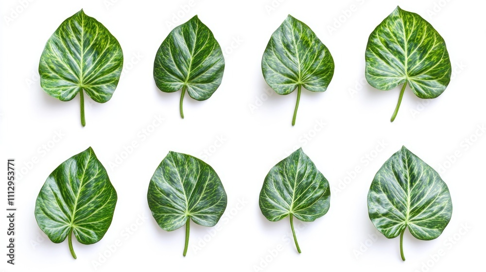Poster close-up of a cluster of green leaves arranged on a white background