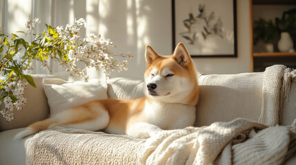 Calm Shiba Inu in Sunlit Room