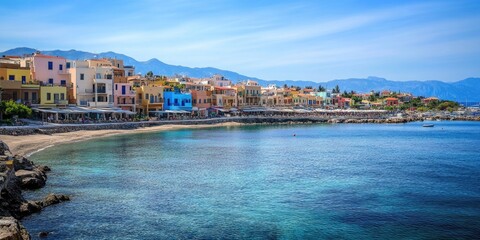 Fototapeta premium A sunny day at the beach with a sailboat on the water, perfect for a relaxing afternoon