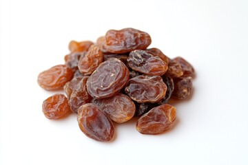 Obraz premium A close-up shot of dried raisins piled up on a white surface